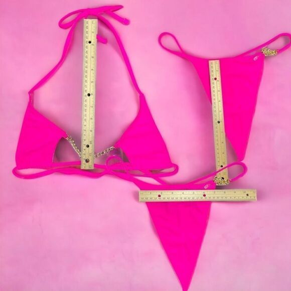 Gold Accented Hot Pink l String Triangle l Bikini l Thong l M/L l New - Picture 4 of 9